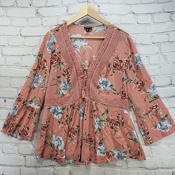 torrid Tops - Torrid Floral Peasant Top Womens Plus Sz 00‎ Peach Cottagecore